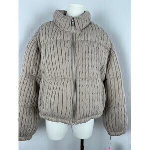 AVEC LES FILLES Cable Knit Cropped Puffer Jacket (Womens: XL) (NWT)